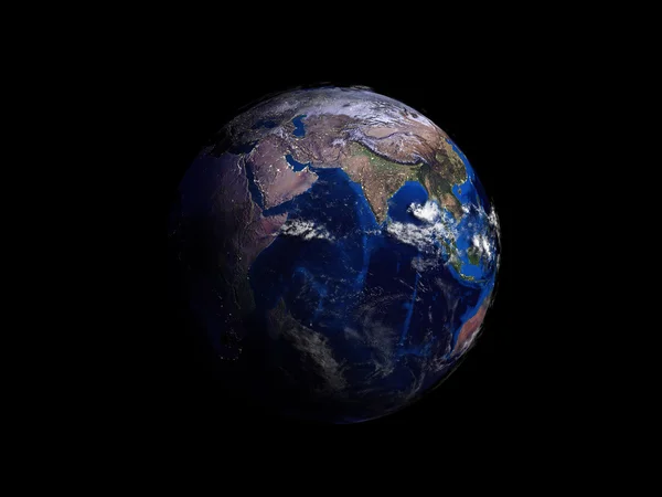 行星地球上黑色背景视图从空间三维图 — 图库照片