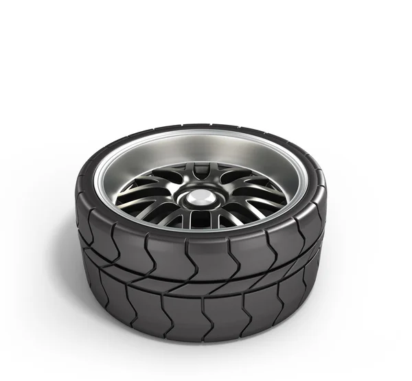 Автомобильное колесо, изолированное на белой 3D иллюстрации — стоковое фото