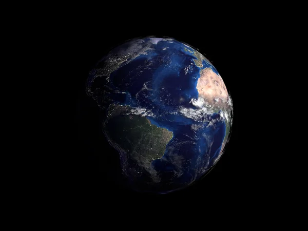行星地球上从空间 3d 渲染的黑色背景视图 — 图库照片