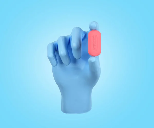 Medicinsk Handske Form Hand Som Håller Ett Piller Med Inskriptionen — Stockfoto