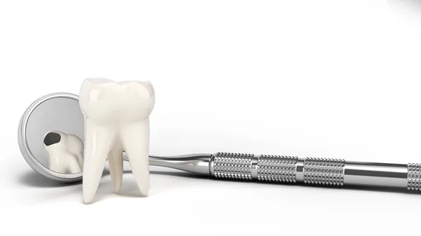 Concept Hidden Tooth Damage Dental Mirror Render White — Stock Photo, Image