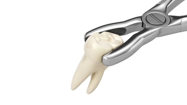 Diente Sujetado Pinzas Extracción Médica Concepto Servicios Dentales Render Blanco — Foto de Stock