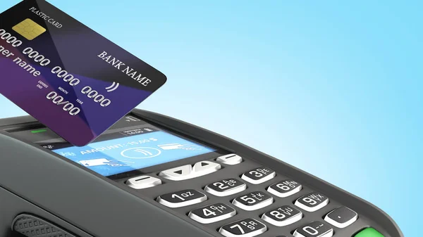 Pagamento Sem Contato Por Cartão Crédito Através Terminal Renderização Gradiente — Fotografia de Stock