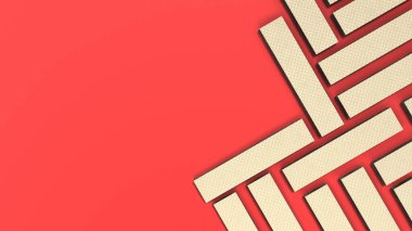 Kırmızı arkaplanda dört dikdörtgen şekilli wafer bisküvisi 3D görüntüleme