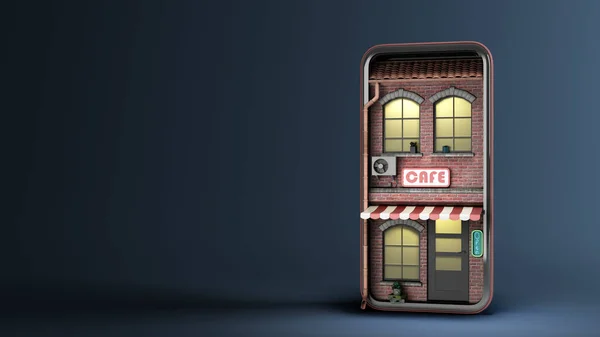 3次元レンダリングイラストでメニューを見るオンライン注文食品の電話画面のコンセプトのカフェ — ストック写真