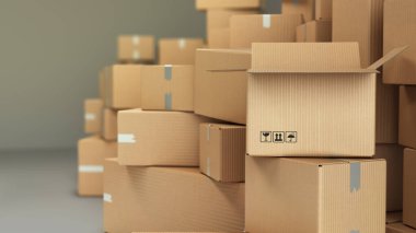 Karton kutular palet teslimatı ve ulaşım lojistik depolama 3d görüntü oluşturma