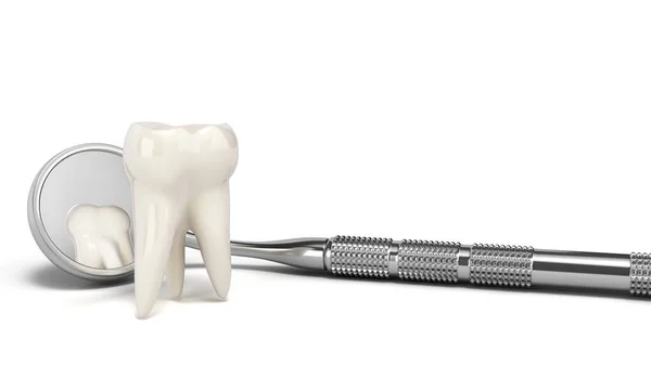 Concepto Diente Oculto Espejo Dental Render Blanco — Foto de Stock