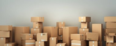 Karton kutular palet teslimatı ve ulaşım lojistik depolama 3d görüntü oluşturma