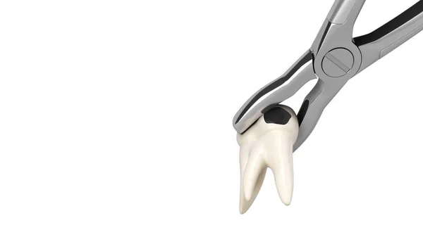 Dente Preso Fórceps Extração Médica Conceito Serviços Odontológicos Render Branco — Fotografia de Stock