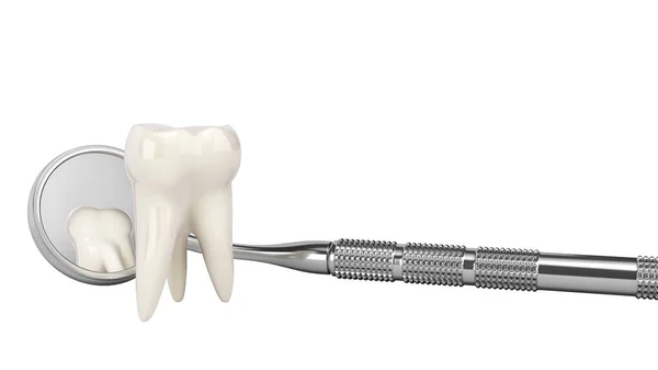 Concepto Diente Oculto Espejo Dental Render Blanco Sin Sombra — Foto de Stock