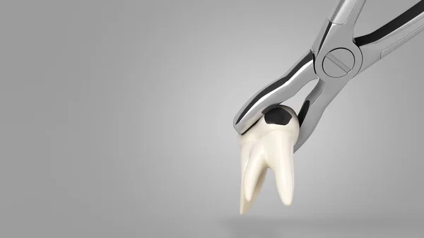 Dente Preso Fórceps Extração Médica Conceito Serviços Odontológicos Render Gradiente — Fotografia de Stock
