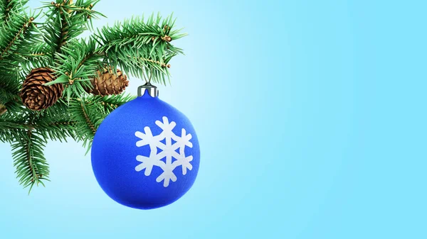 Juguete Azul Navidad Una Rama Abeto Render Ilustración Azul — Foto de Stock