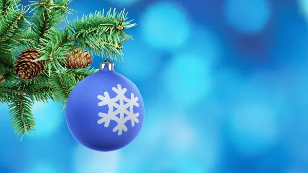 Christmas Blue Toy Spruce Branch Render Illustration — Stock Photo, Image