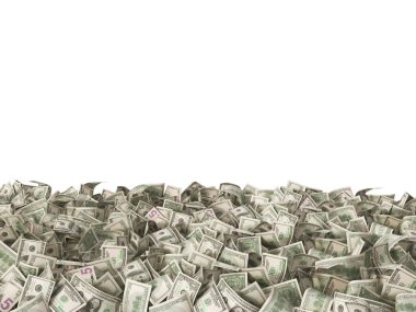 1 ve 5 ile 100 dolar izole yere birçok banknotlar
