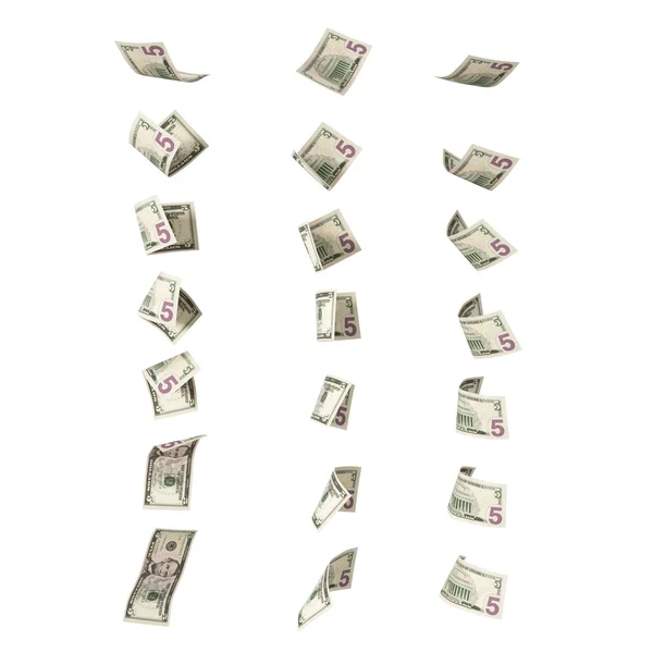 Sammlung von fliegenden 5-Dollar-Banknoten — Stockfoto