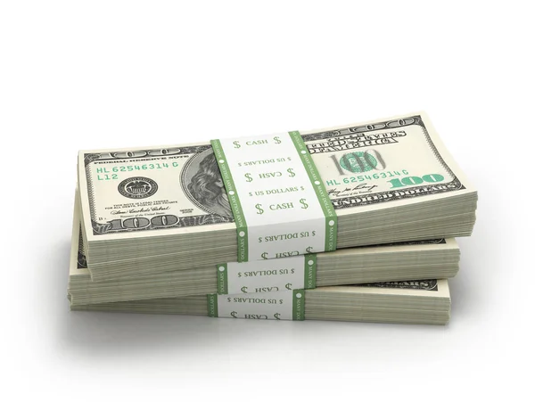 Drie stapels van honderd papier dollarbiljetten — Stockfoto