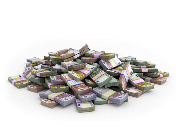 Миллионы банкнот евро изолированы на белом
