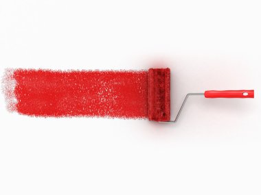 Kırmızı boya izli paten fırçası. Yaratıcı, dekore edici...