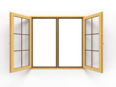 ahşap pencere üzerinde beyaz izole açın