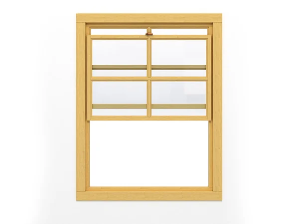 Öppet trä fönster isolerade på vit bakgrund — Stockfoto