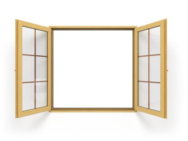 açık ahşap pencere izole kapatmak