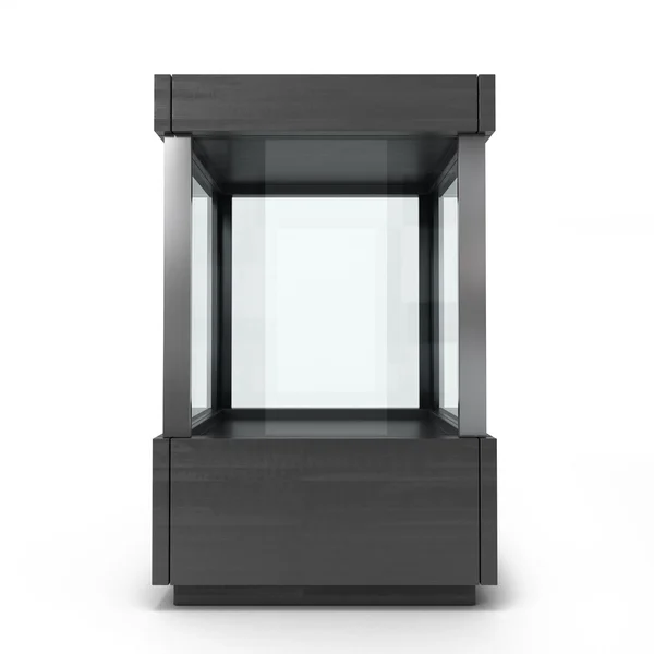 Zwart glazen vitrine met een cover geïsoleerd op een witte achtergrond — Stockfoto