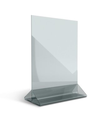 3D render akrilik açık menü tutucu üçgen izole ba temel