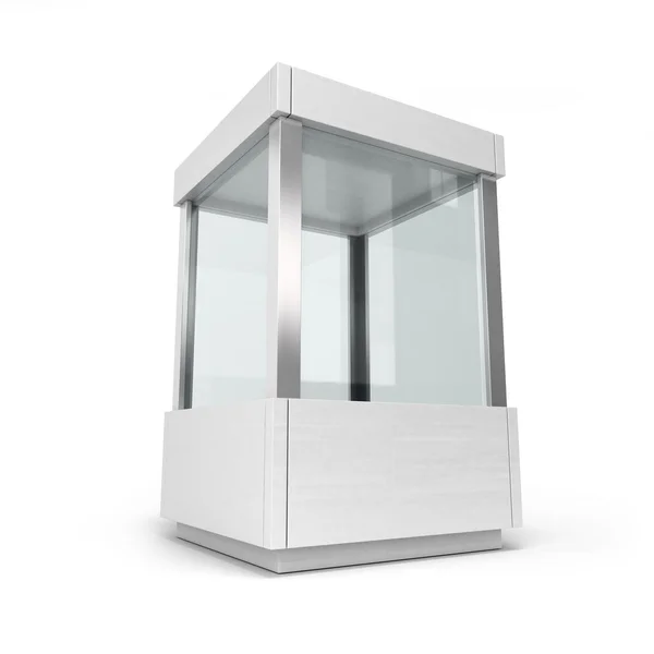 Witte glazen vitrine met een cover geïsoleerd op een witte achtergrond — Stockfoto