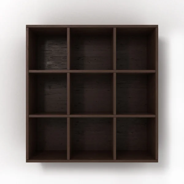 Donkere opknoping boekenplank geïsoleerd op witte achtergrond — Stockfoto