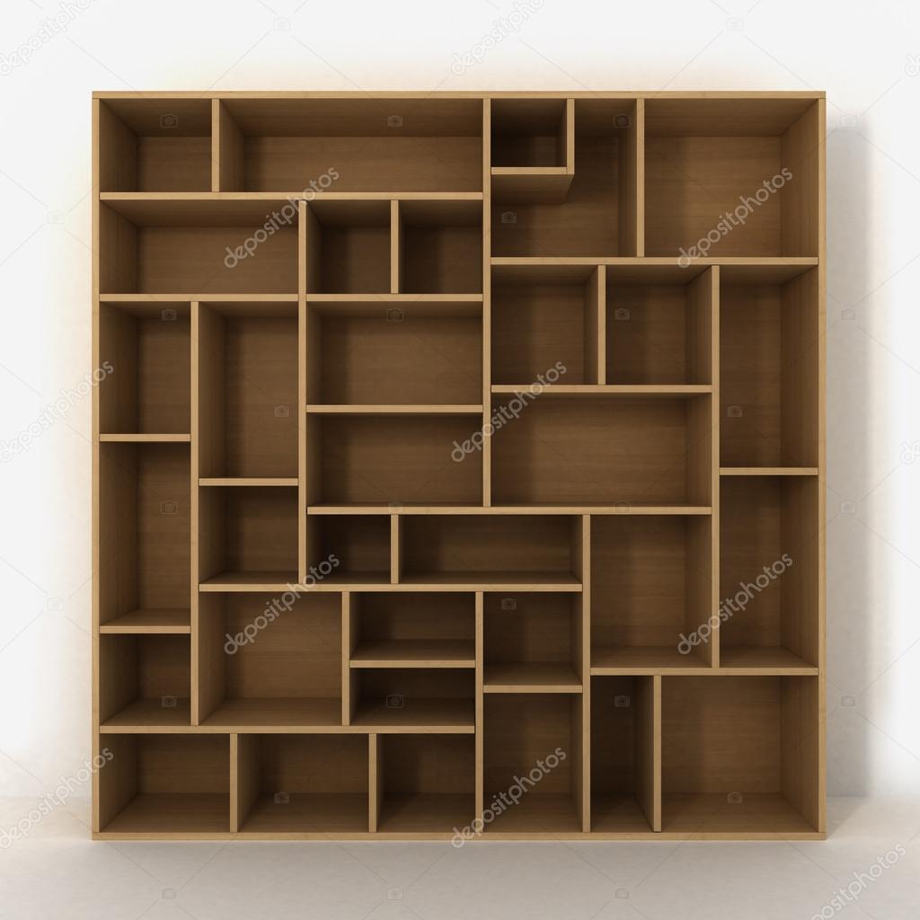 Light bookcase with shelves isolated on white background