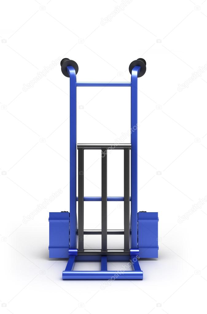 blank blue two-wheeled hand truck for transporting heavy loads, 