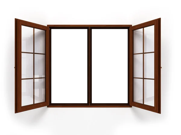 Открытое темное деревянное окно, изолированное крупным планом — стоковое фото
