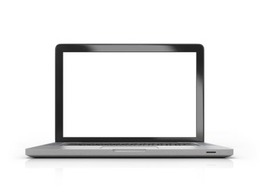 laptop ile izole beyaz zemin üzerine beyaz ekran