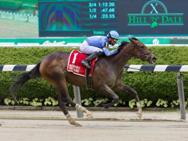  Betsy Blue tarihi Belmont Parkı 'nda Bouwerie Stakes' i kazanıyor. Filo fotoğrafı