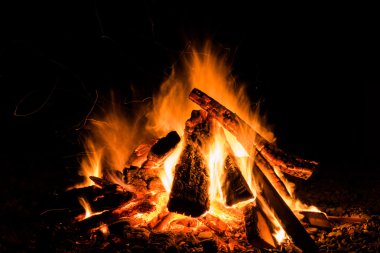 firewood in the bonfire with fire and sparks clipart