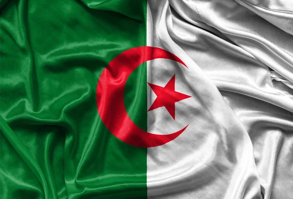 Fecho da bandeira argelina sedosa — Fotografia de Stock