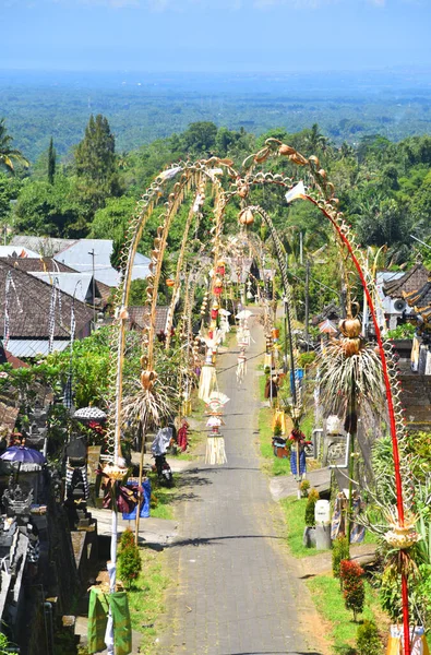 Pueblo Tradicional Balinés Decorado Con Bambú Hojas Palma Durante Una — Foto de Stock