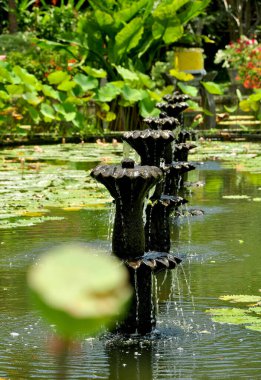 Bali Endonezya 'nın Karangasem' deki Tirta Gangga Kraliyet Su Bahçesi 'nde güzel balık havuzları, heykelleri ve çeşmeleri var.