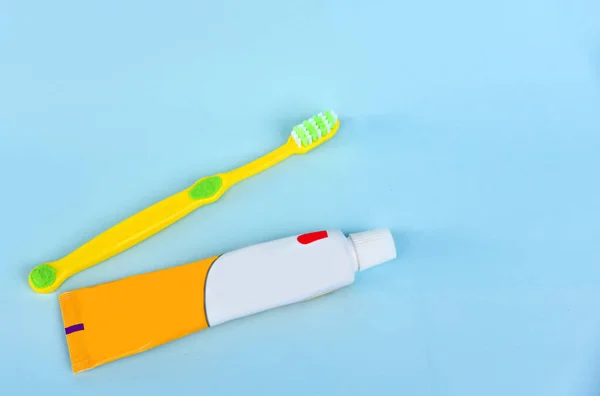Tooth Brush Toothpaste Isolated Color Background Concept Healthy Life Dentist — Stock Photo, Image