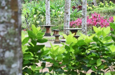 Bahçenin ortasına Beton masa ve sandalye.