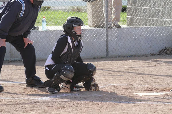 Softball fastpitch volání hry — Stock fotografie