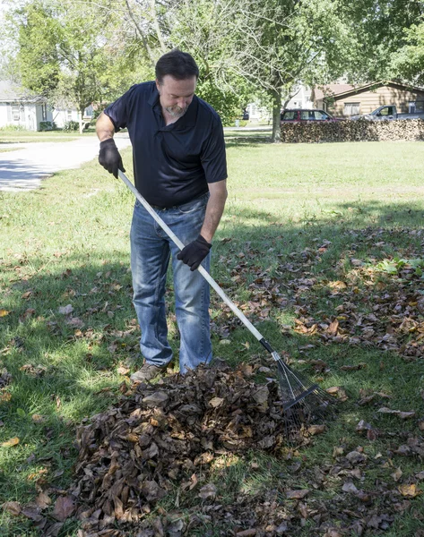 Folhas de raking do trabalhador — Fotografia de Stock