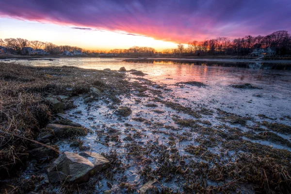 Colorful Purple Sunset Over Muddy Swamp Waters — Stock Photo, Image