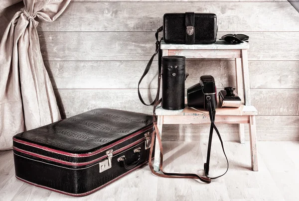 Groupe de sacs vintage en cuir pour matériel photographique — Photo