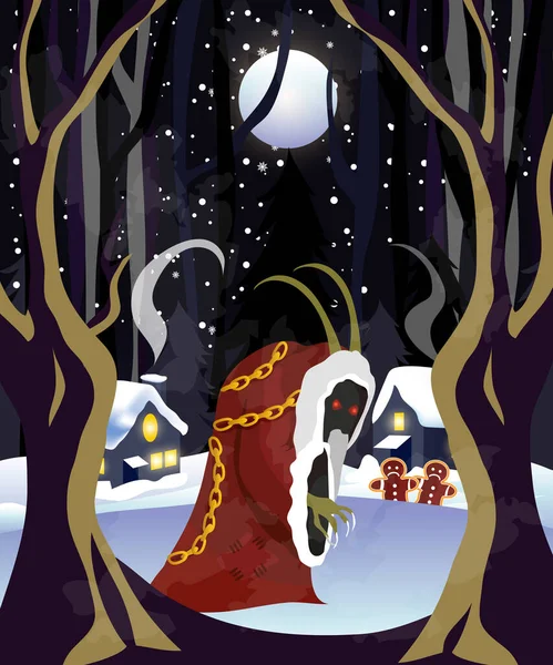 Ilustración Vectorial Navideña Postal Póster Banner Diablo Tradicional Navidad Krampus — Archivo Imágenes Vectoriales