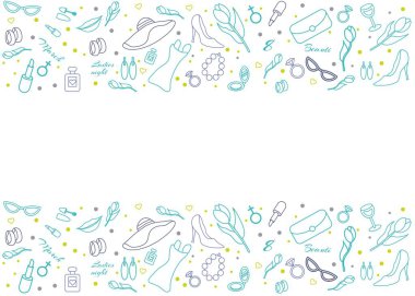 8 Mart tebrik kartı şablonu. Vektör çizimi. Uluslararası Kadınlar Günü. Modern kartpostal. Doğrusal simgeler. Mutlu Kadınlar Günü. Bahar paleti.