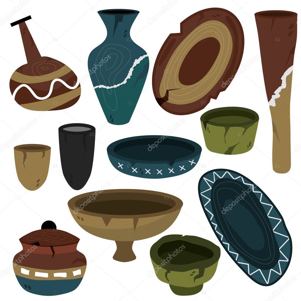 A Set Of Ceramics Ancient Examples Of Everyday Life Viking Dishes Glazing Of Ceramics Plates Jugs Mugs Vector Illustration Of Kitchen Utensils Clay Premium Vector In Adobe Illustrator Ai Ai