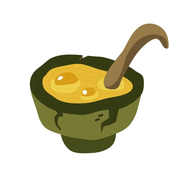 Comida Medieval Prato Barro Sopa Com Uma Colher Copo Cerâmica — Vetor de Stock