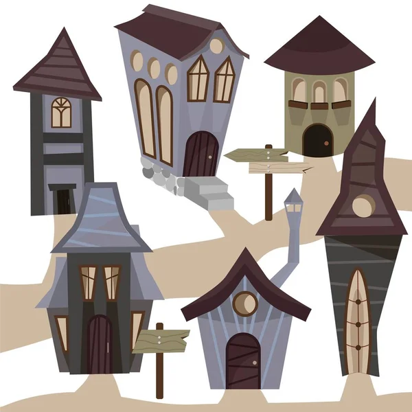 Many Unusual Interesting Houses Here Drawn City Earthy Colors Vector — Stock Vector