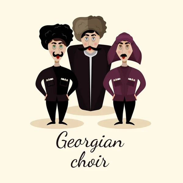 Georgian Choir Georgia Traditional Costume Cute Singing Georgians Cartoon Style Vektor Grafikák